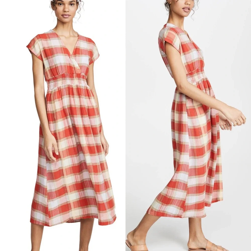 Ace & Jig Faye Picnic Red Plaid Surplus Midi Dress - Picture 8 of 10